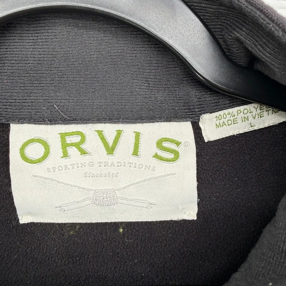Orvis Full Zip Fleece Jacket Mens L Gray Mock Neck Outdoor Casual Layering